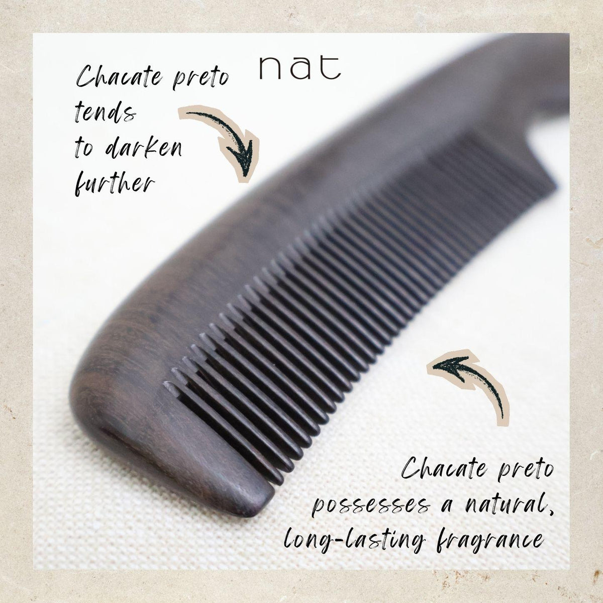 NAT Natural Smooth and Care Chacate Preto Wood Handy Portable Anti-Static Comb - 9919