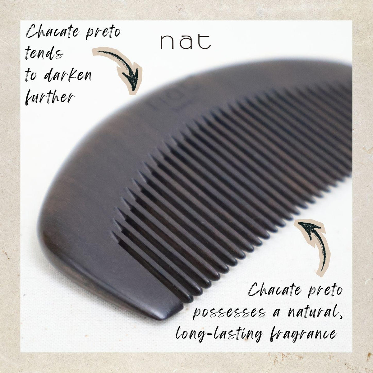NAT Natural Chacate Preto Wooden Wood Narrow Tooth Portable Anti-Static Prime Styling Comb - 9920