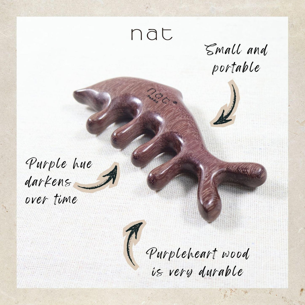 NAT Natural Purpleheart Wood Wooden Massage Anti-Static Cartoon Fish Bone Gua Sha Styling Comb - 9966