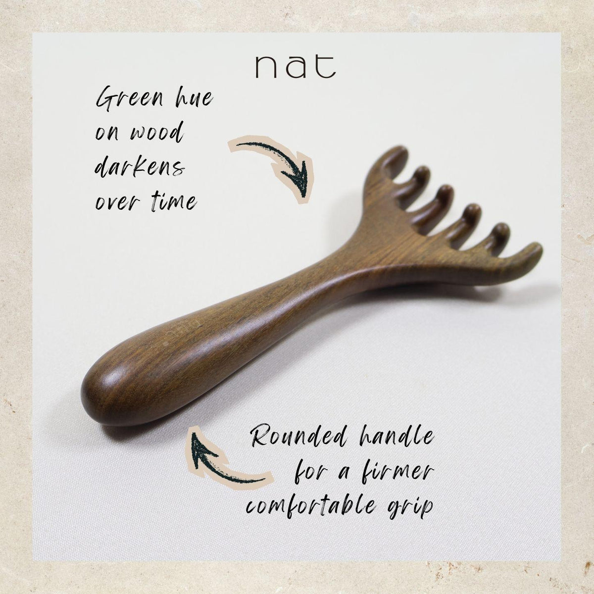 NAT Natural Argentinian Green Sandalwood Massage Anti-Static Smooth Comb Rake for Gua Sha and Massaging - 1005