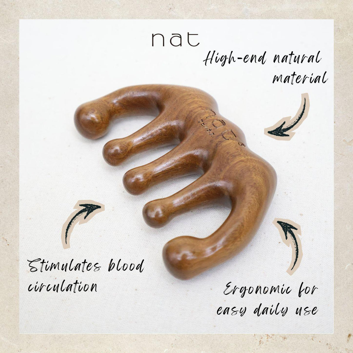 NAT Natural Walnut Wooden Wood Root Care Massage Anti-Static Comb for Gua Sha and Massaging - 9936