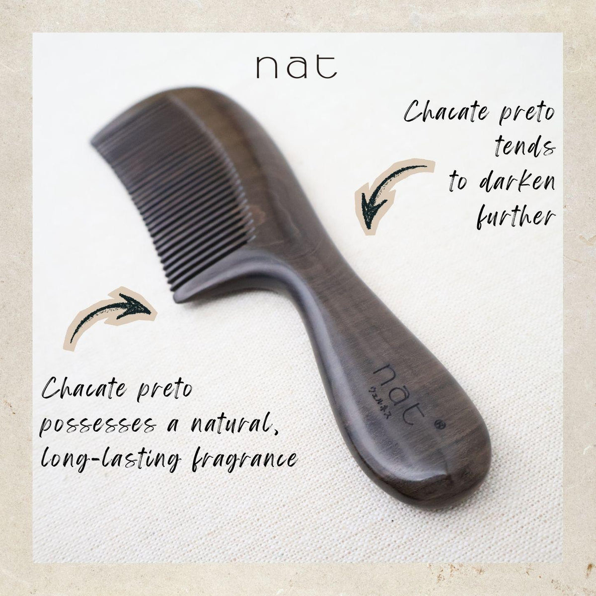 NAT Natural Chacate Preto Wooden Wood Narrow Tooth Premium Anti-Static Detangle Comb - 9922