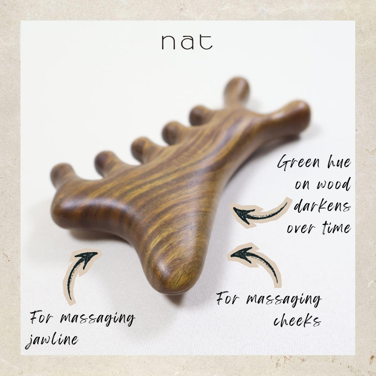 NAT 4-in-1 Natural Argentinian Green Sandalwood Massage Anti-Static Care Hair Comb for Gua Sha and Massaging - 9970