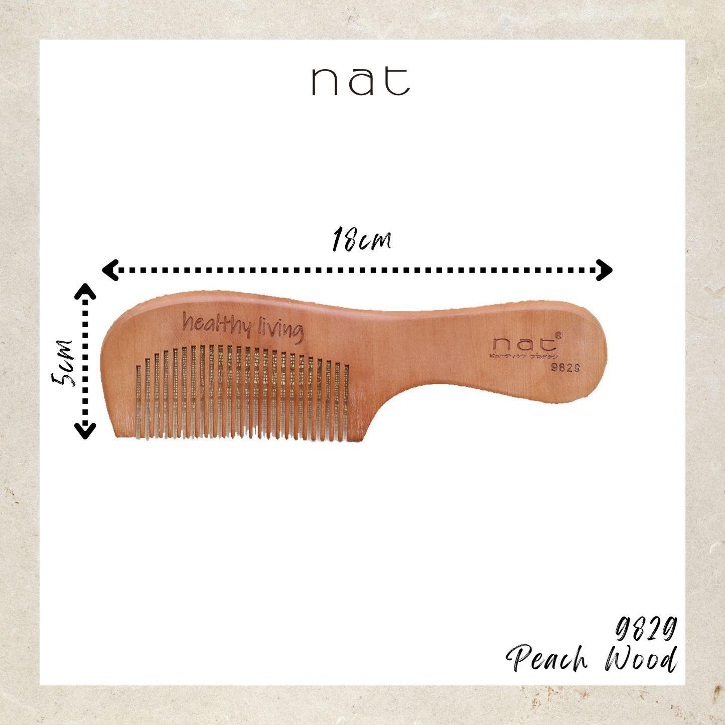 NAT Natural Gold Peach Wood Fine Tooth Anti-Static Gentle Comb - 9829