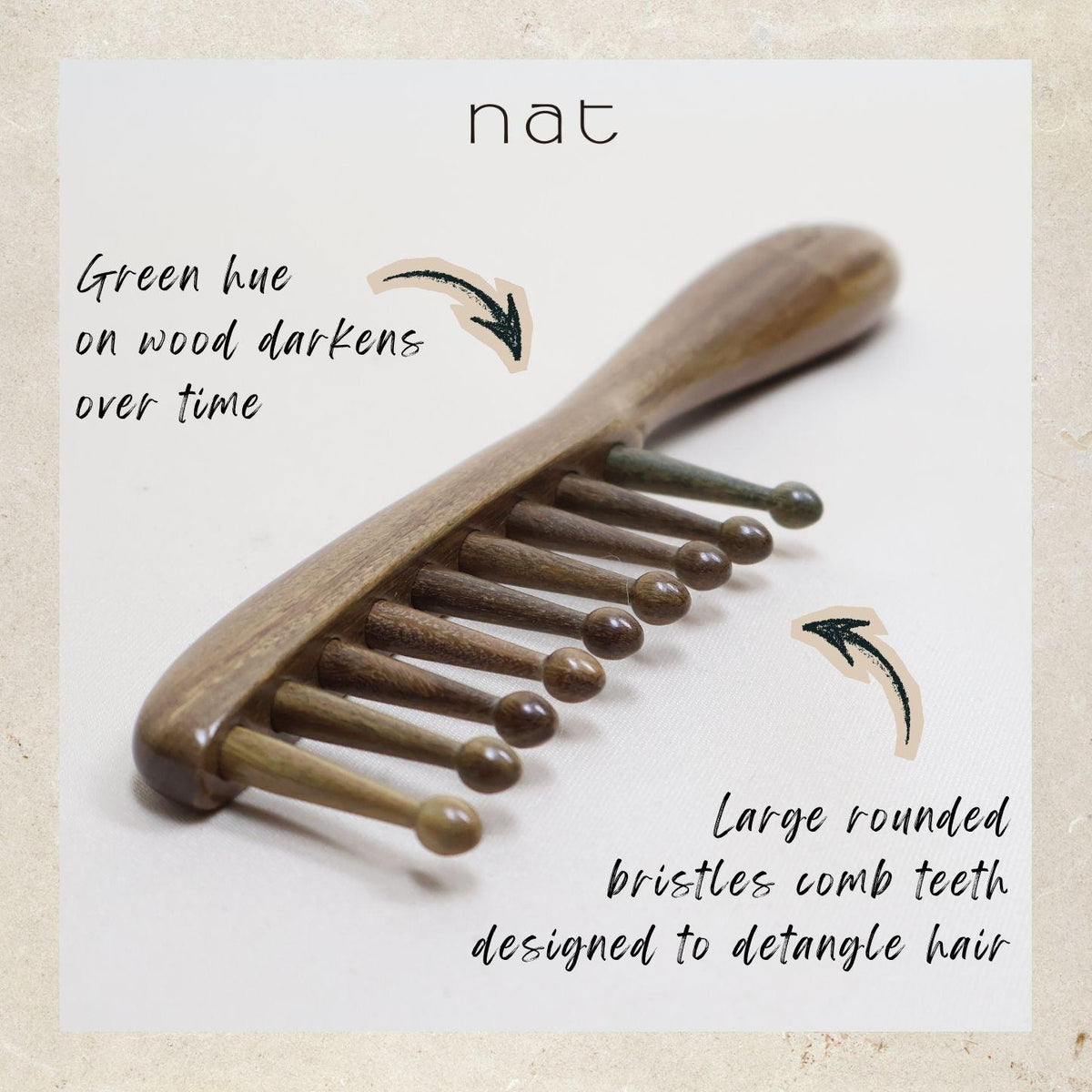 NAT PREMIUM Natural Green Sandalwood Anti-Static Non-Toxic Hair Scalp Massaging Detangle Comb - 1003