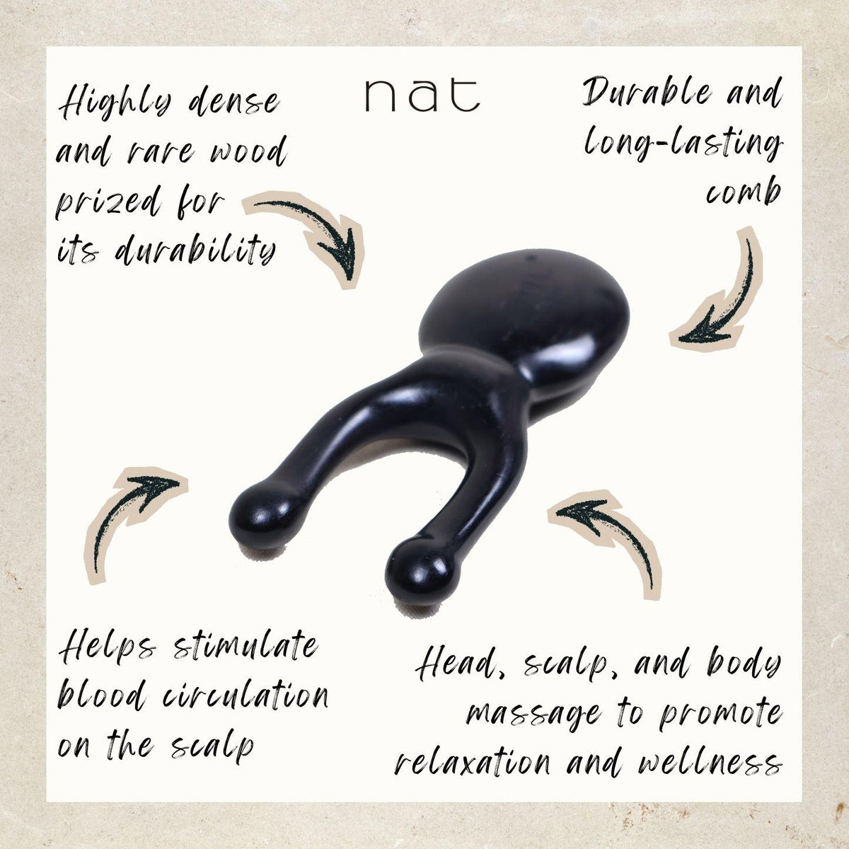 NAT Natural Precious African Blackwood Dalbergia Wood Wooden Comfort Massage Anti-Static Eye & Nose Gua Sha - 9945