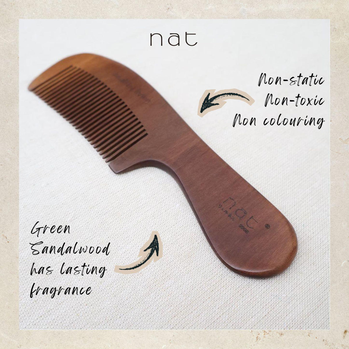 NAT Natural Machilus Nanmu Anti Static Wooden Gentle Relief Comb - 9908