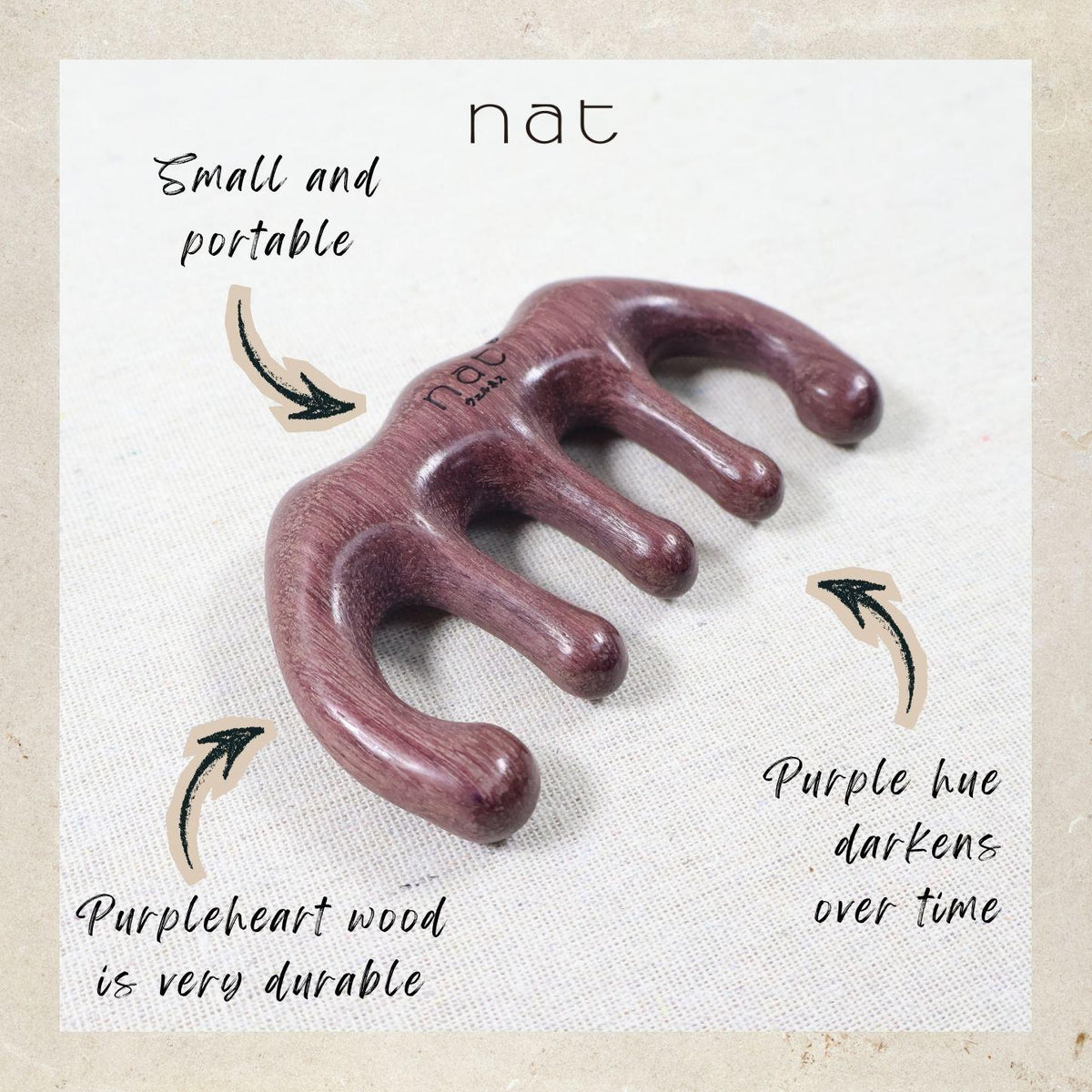 NAT Natural Purpleheart Wood Wooden Massage Anti-Static Gua Sha Gentle Care Comb - 9961