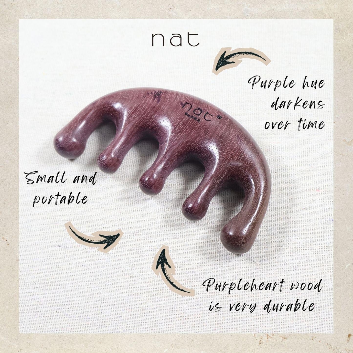 NAT Natural Purpleheart Wood Wooden Massage Anti-Static Gua Sha Detangle Comb - 9960