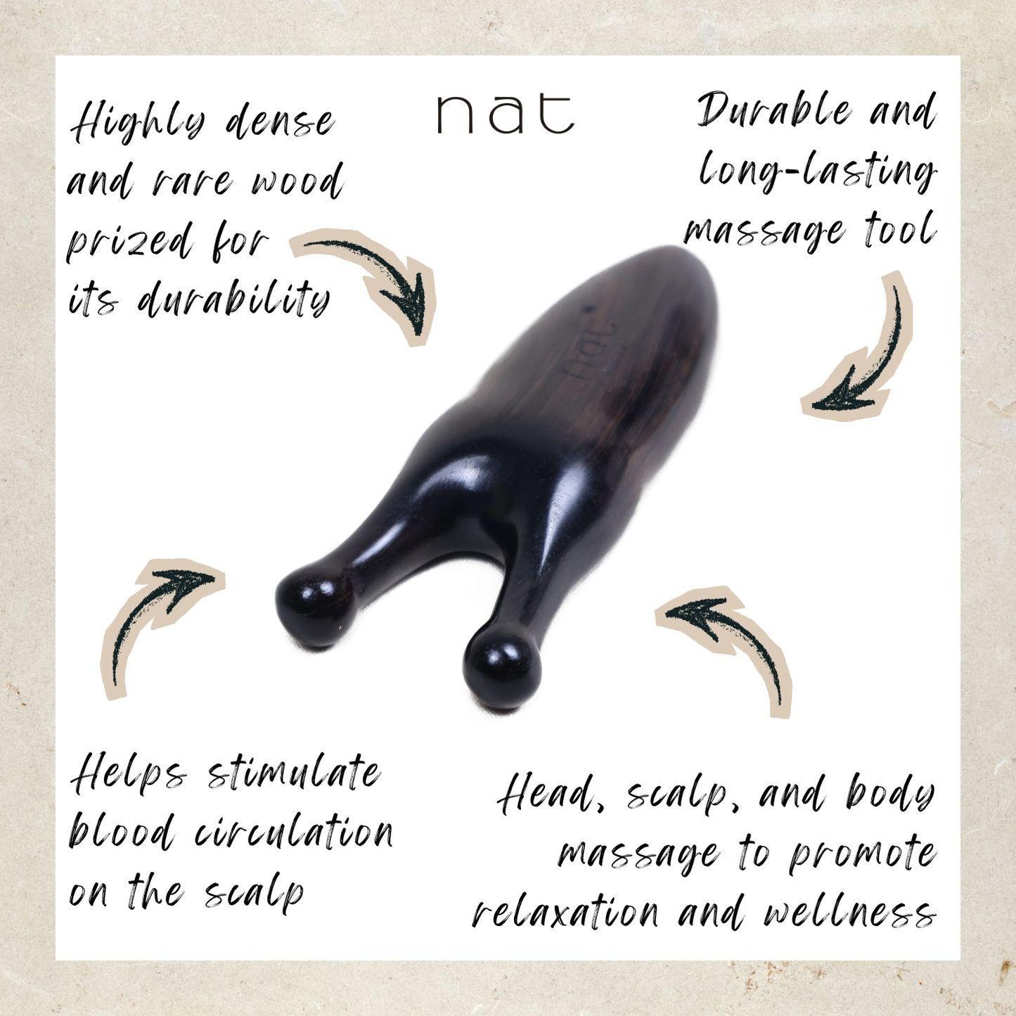 NAT Natural Precious African Blackwood Dalbergia Wood Wooden Relax Scalp Massage Anti-Static Eye & Nose Gua Sha - 9943