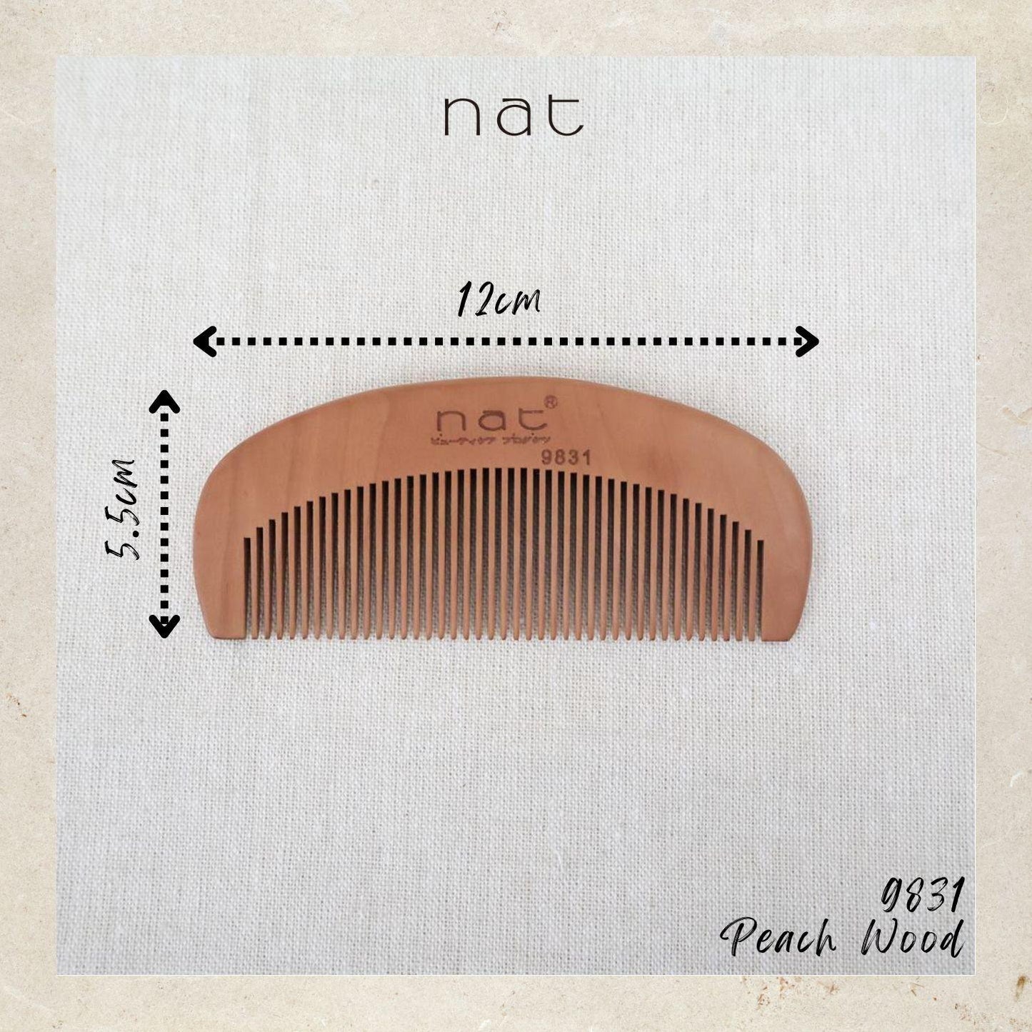 NAT Natural Gold Peach Wood Fine Tooth Anti-Static Prime Styling Comb - 9831