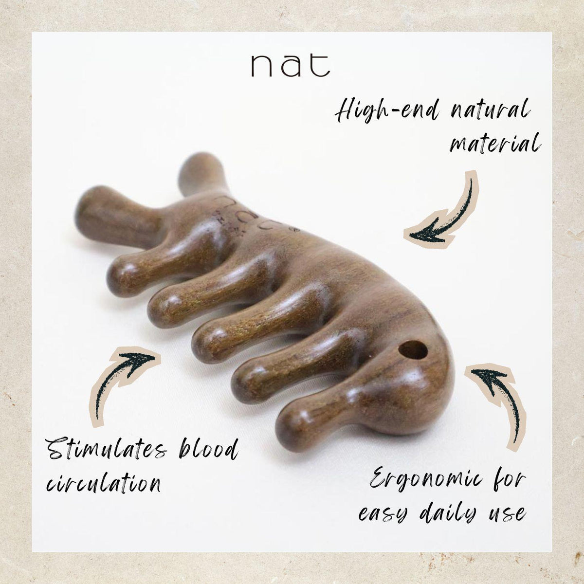 NAT Natural Walnut Wooden Wood Massage Anti-Static Smooth Handle Comb Tool for Gua Sha and Massaging - 9937