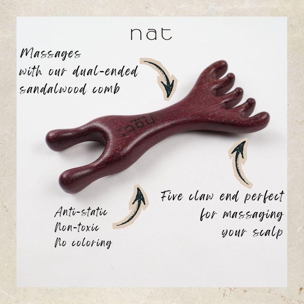 NAT Premium Natural Purpleheart Wood Wooden Massage Anti-Static Gua Sha Comb - 9981