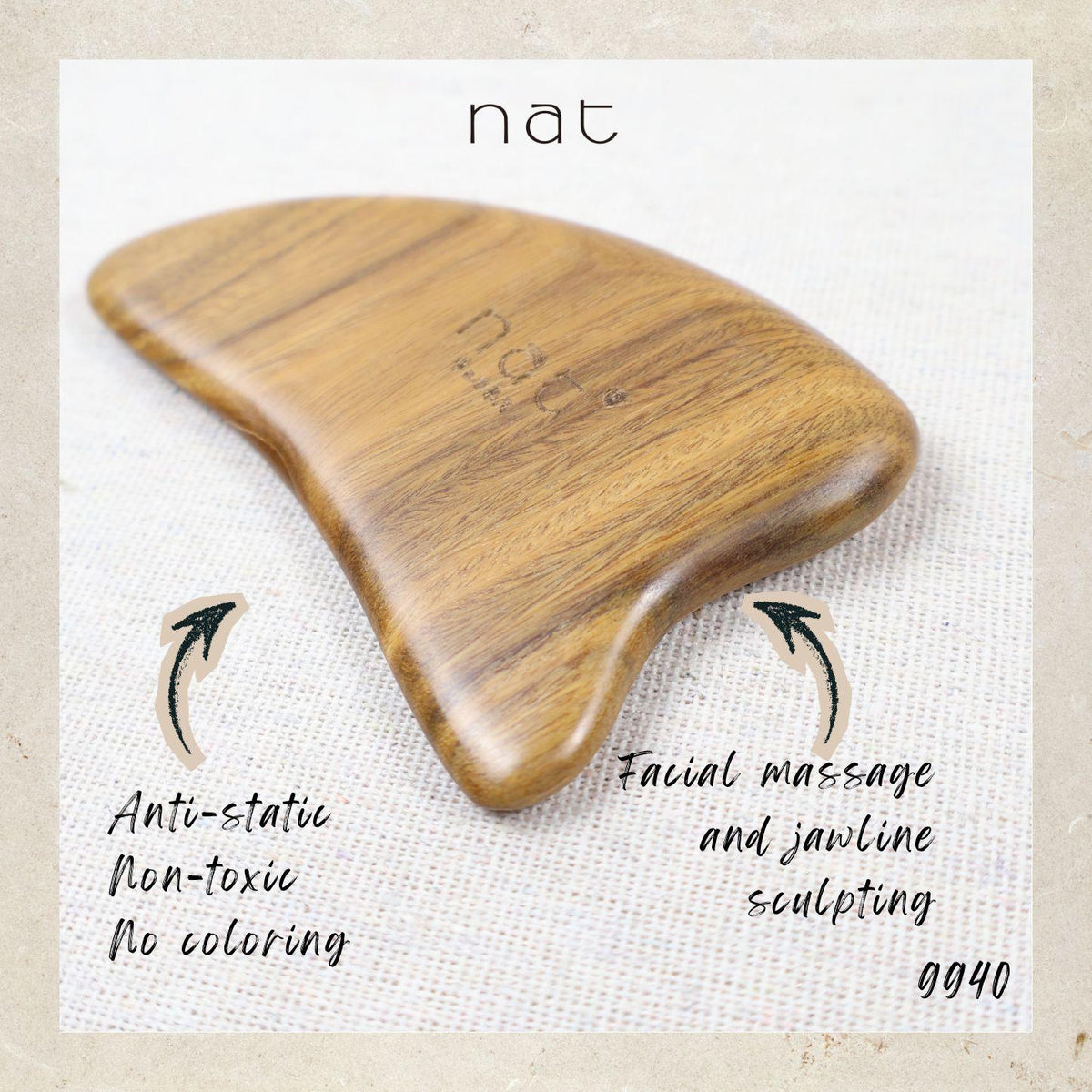 NAT Natural Green Sandalwood Wood Wooden Stress Relief Massage Anti-Static Gua Sha Combo - 9932+9940