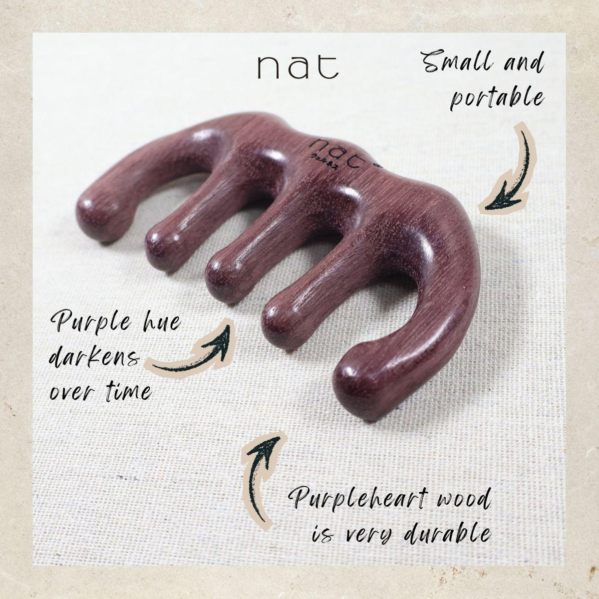 NAT Natural Purpleheart Wood Wooden RootCare Massage Anti-Static Gua Sha - 9969