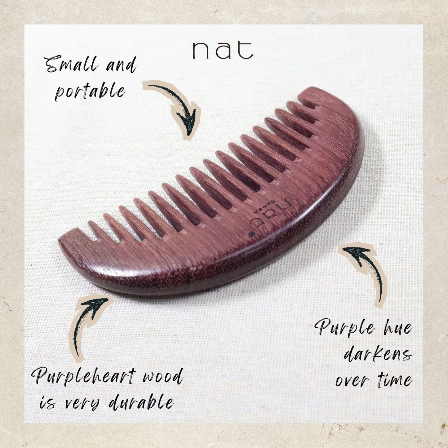 NAT Natural Purpleheart Wood Glow Root Scalp Comb - 9971