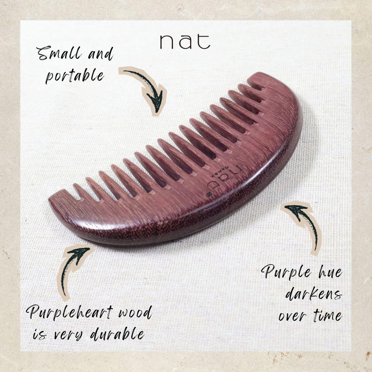 NAT Natural Purpleheart Wood Glow Root Scalp Comb - 9971