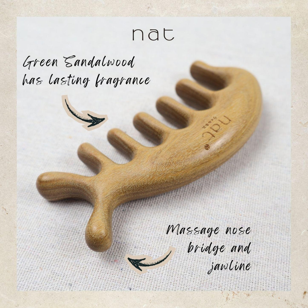 NAT Natural Argentinian Green Sandalwood Wood Wooden Massage Anti-Static Multifunctional Gua Sha Comb - 9932