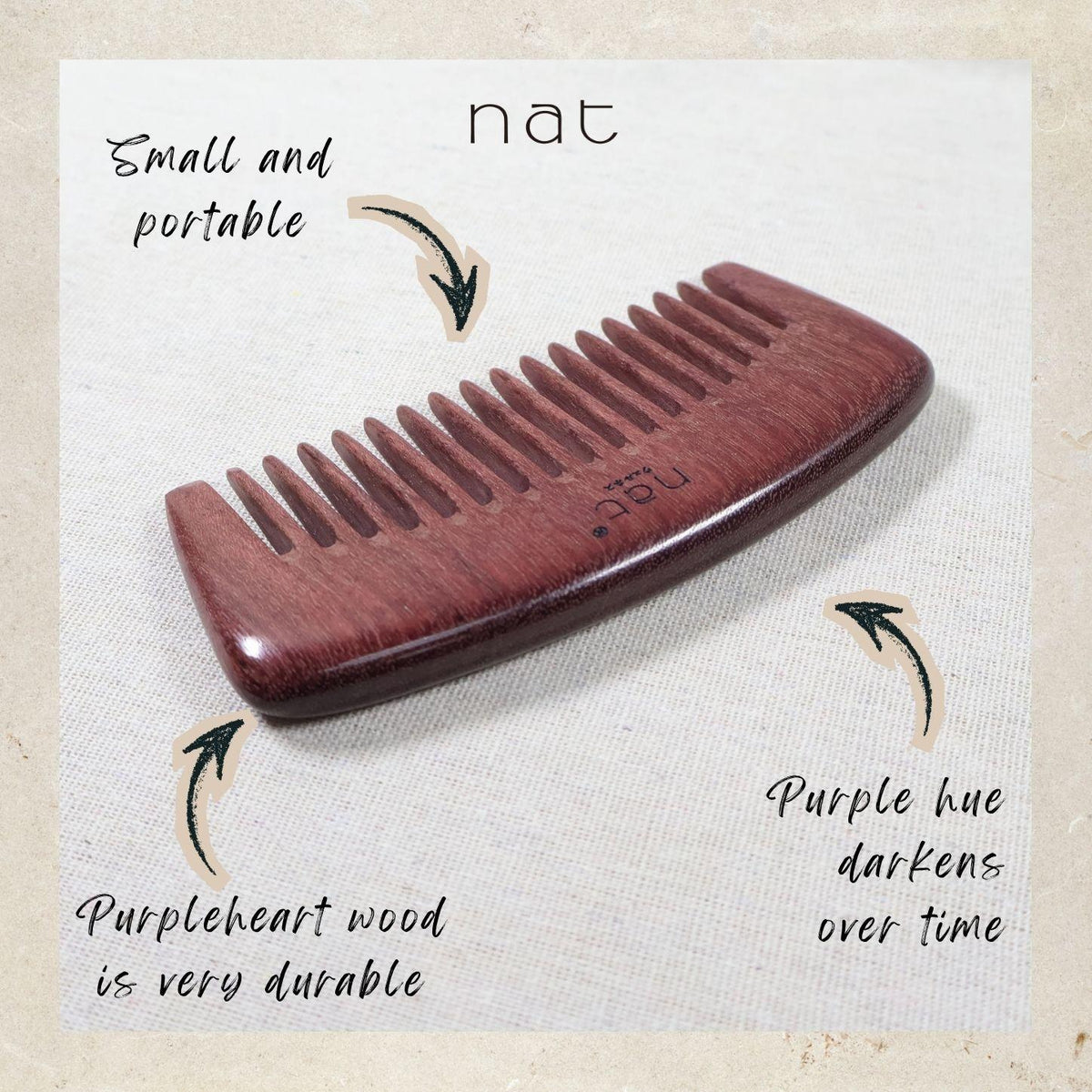 NAT Natural Purpleheart Wood Relax Scalp Massage Comb - 9972