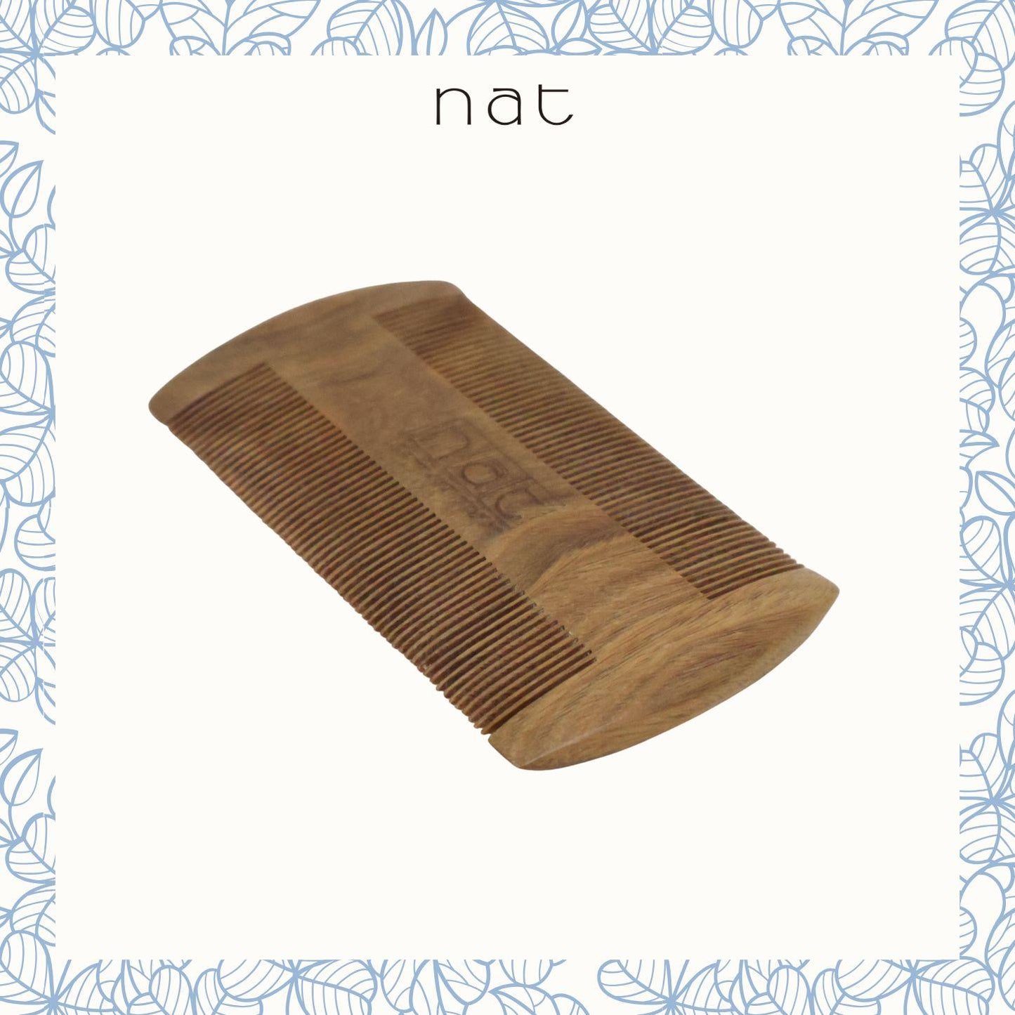 NAT Natural Green Sandalwood Double Sided Anti-Static Beard Care Comb - 9849