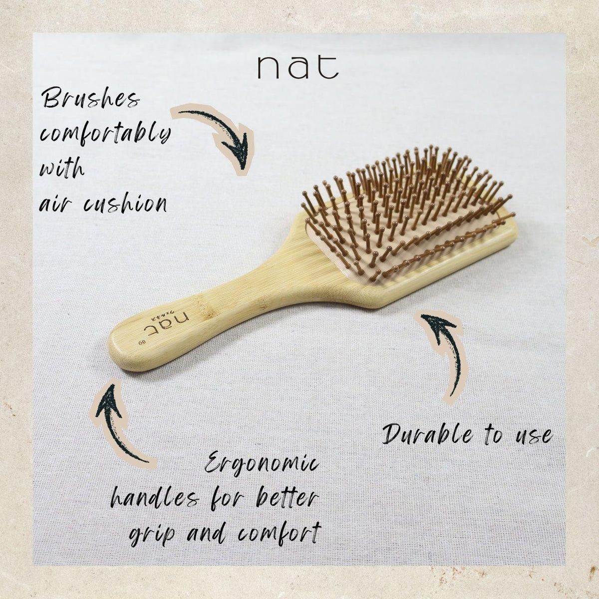 NAT High Quality & Natural Anti Static Bamboo Hair Brush with Rubber Air Cushion Pure Hair Brush - BW20
