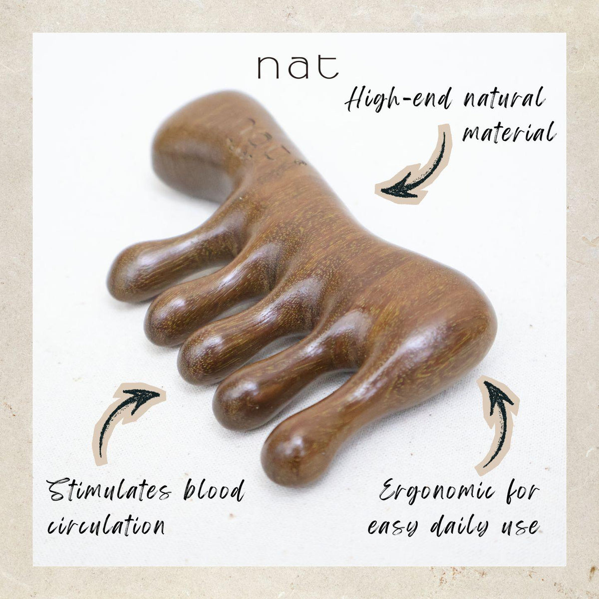 NAT Natural Walnut Wooden Wood Massage Anti-Static Handle Comb for Gua Sha and Massaging - 9938