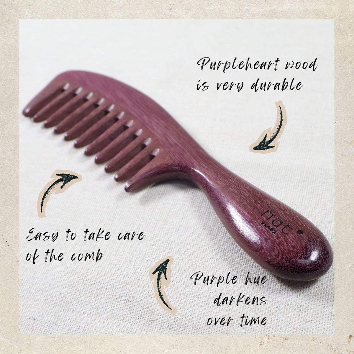NAT Natural Purpleheart Wood Gentle Relief Comb - 9976