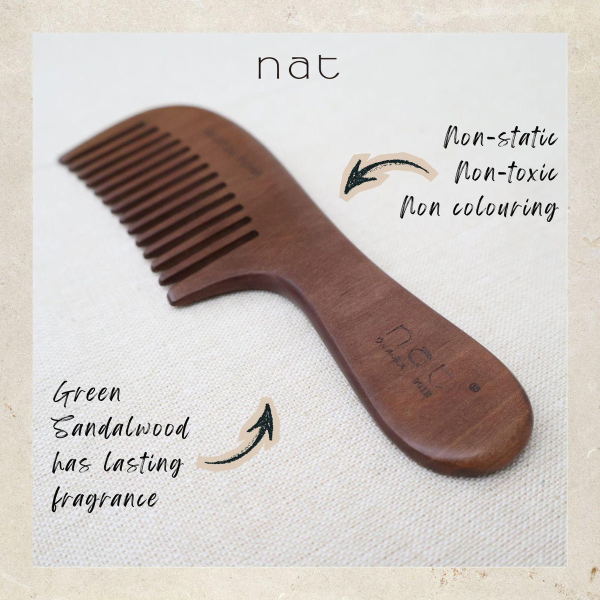 NAT Natural Machilus Nanmu Wood Wide Tooth Anti-Static Gentle Detangle Comb - 9918