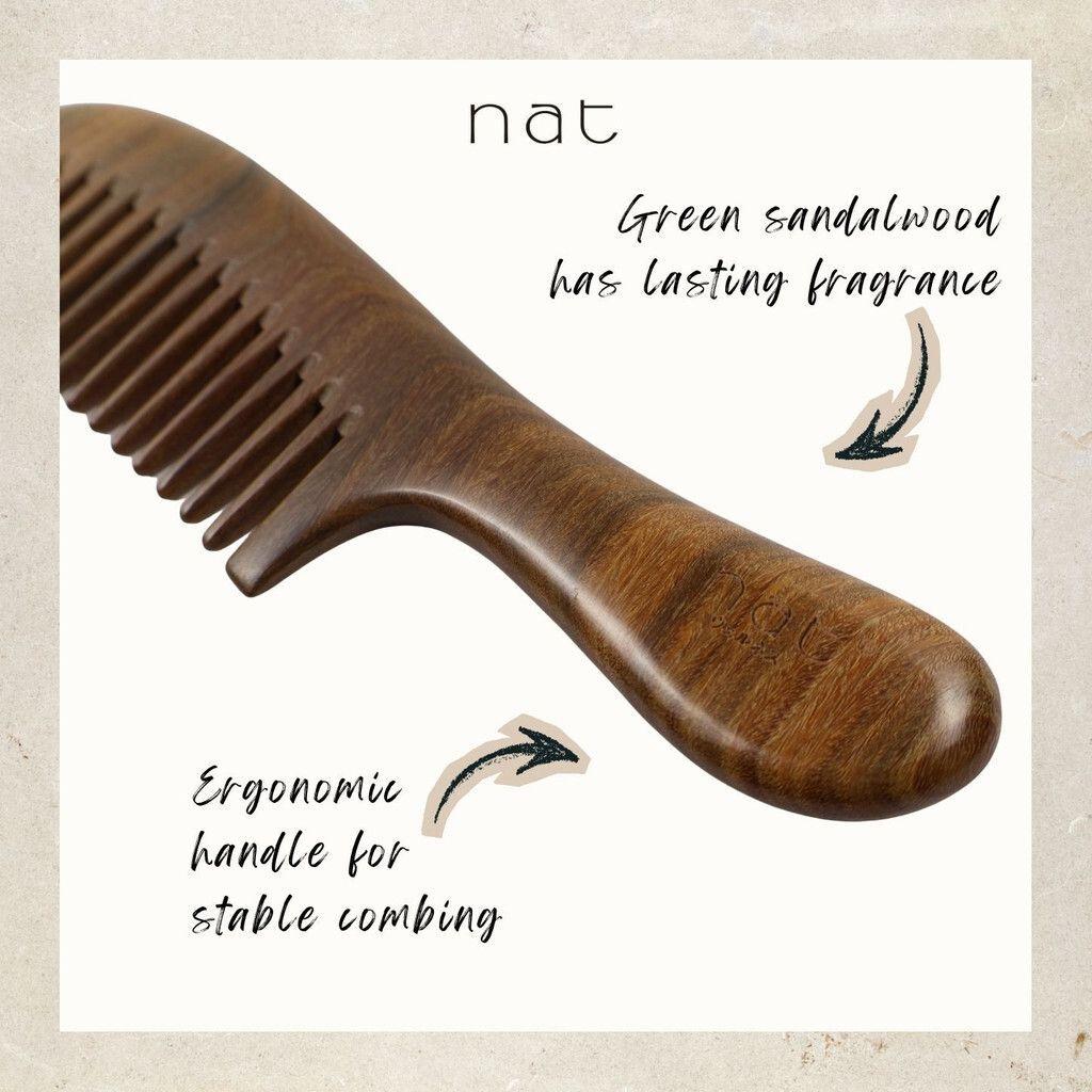 NAT Natural Green Sandalwood Wide Tooth Anti-Static Curved Comb Hair Accessories - 9862