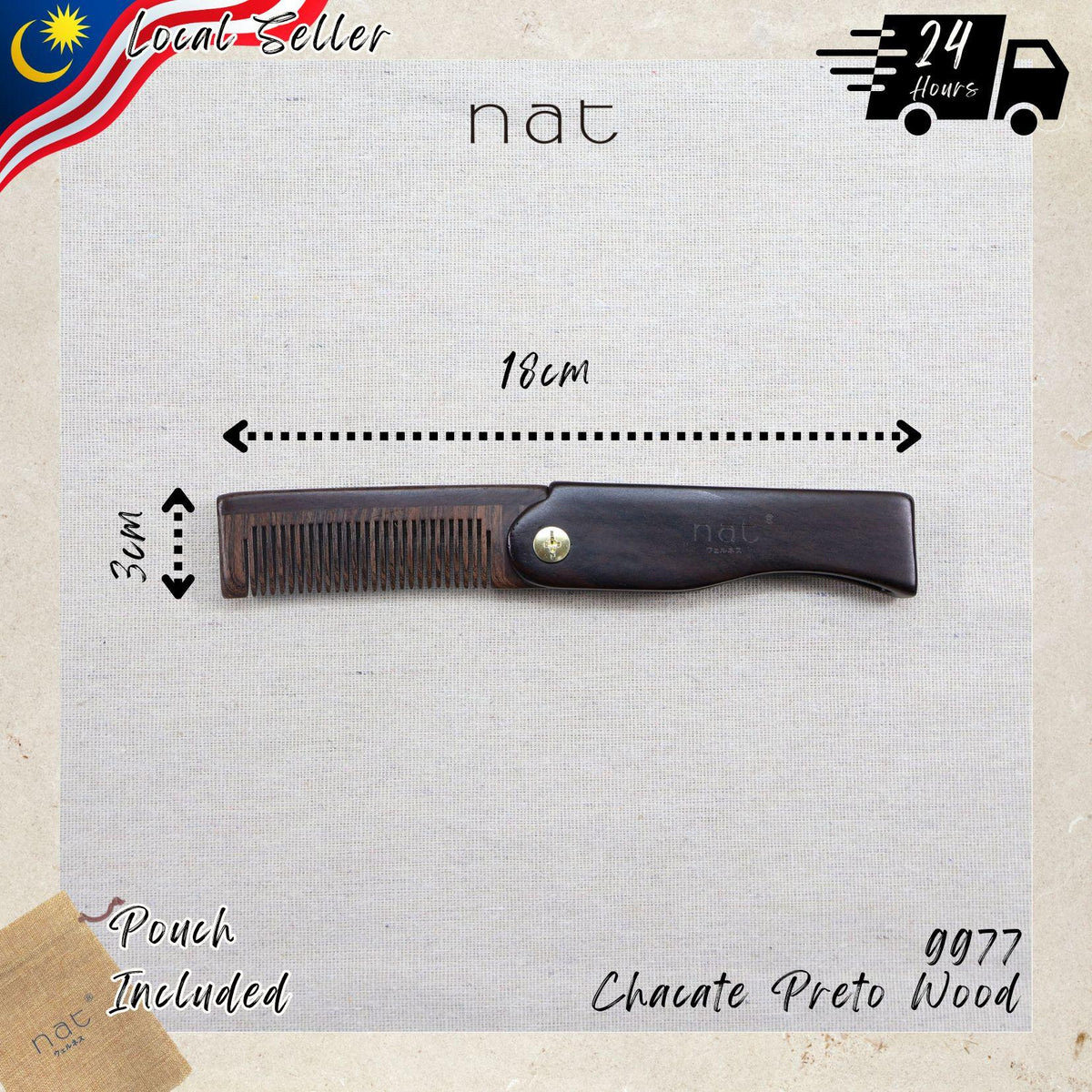 NAT Assorted Natural Chacate Preto Wood Anti-Static Non-Toxic Non-Coloring Combs and Massage Tools