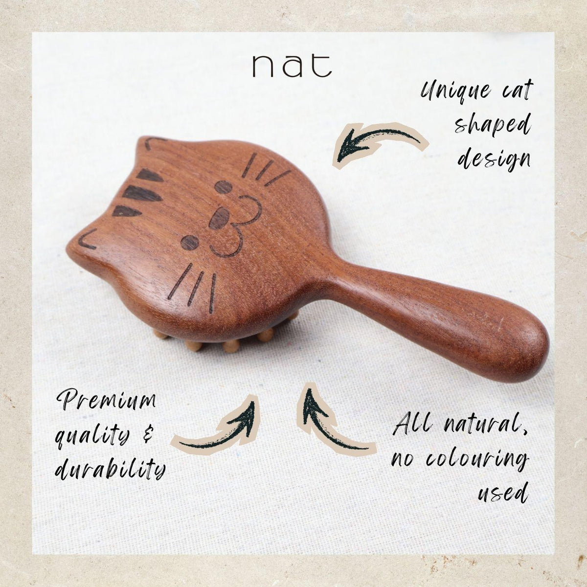 NAT Natural Red Sandalwood Cat Wooden Cute Gentle Scalp Care Hair Brush - 99CAT5