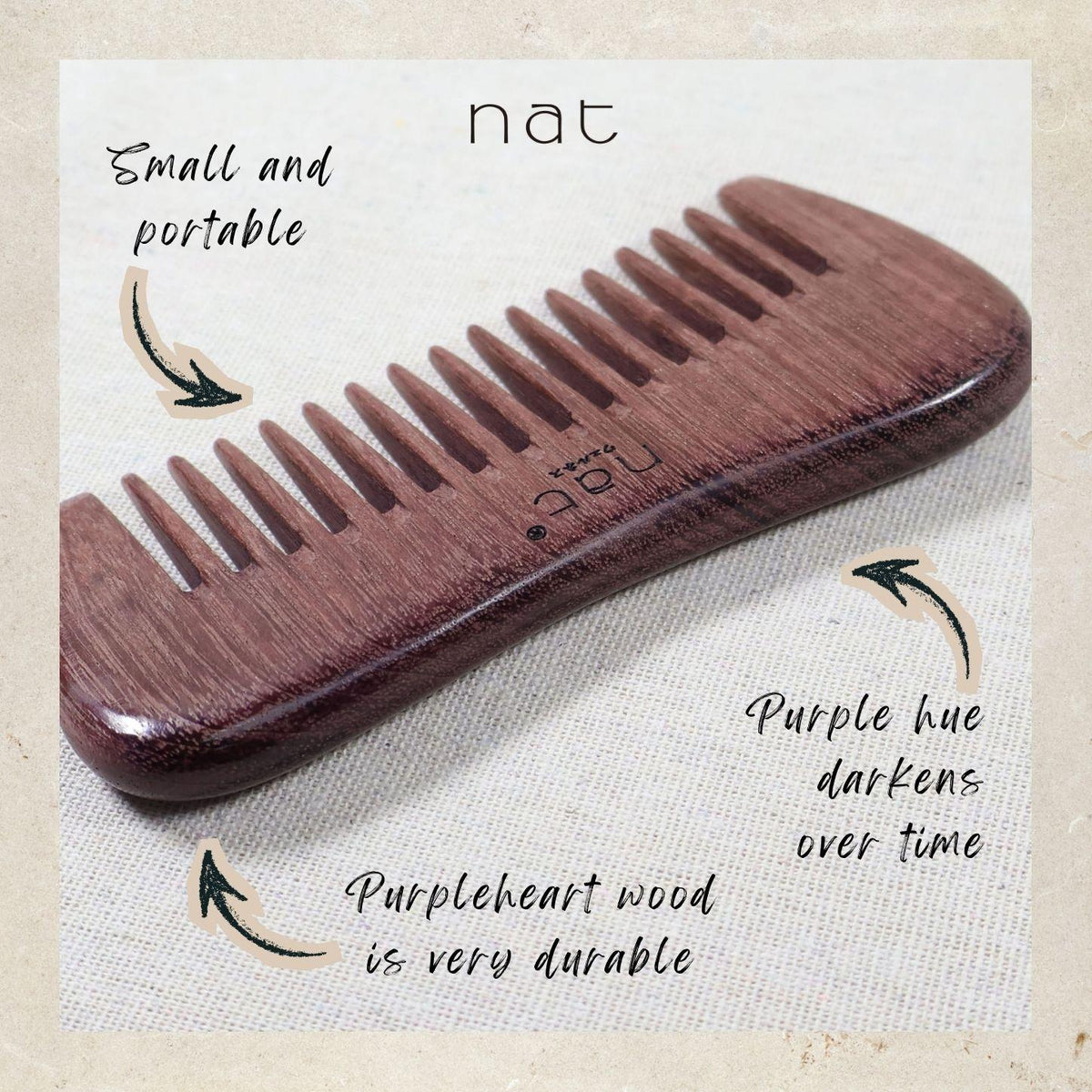 NAT Natural Purpleheart Wood Gentle Scalp Care Comb - 9973