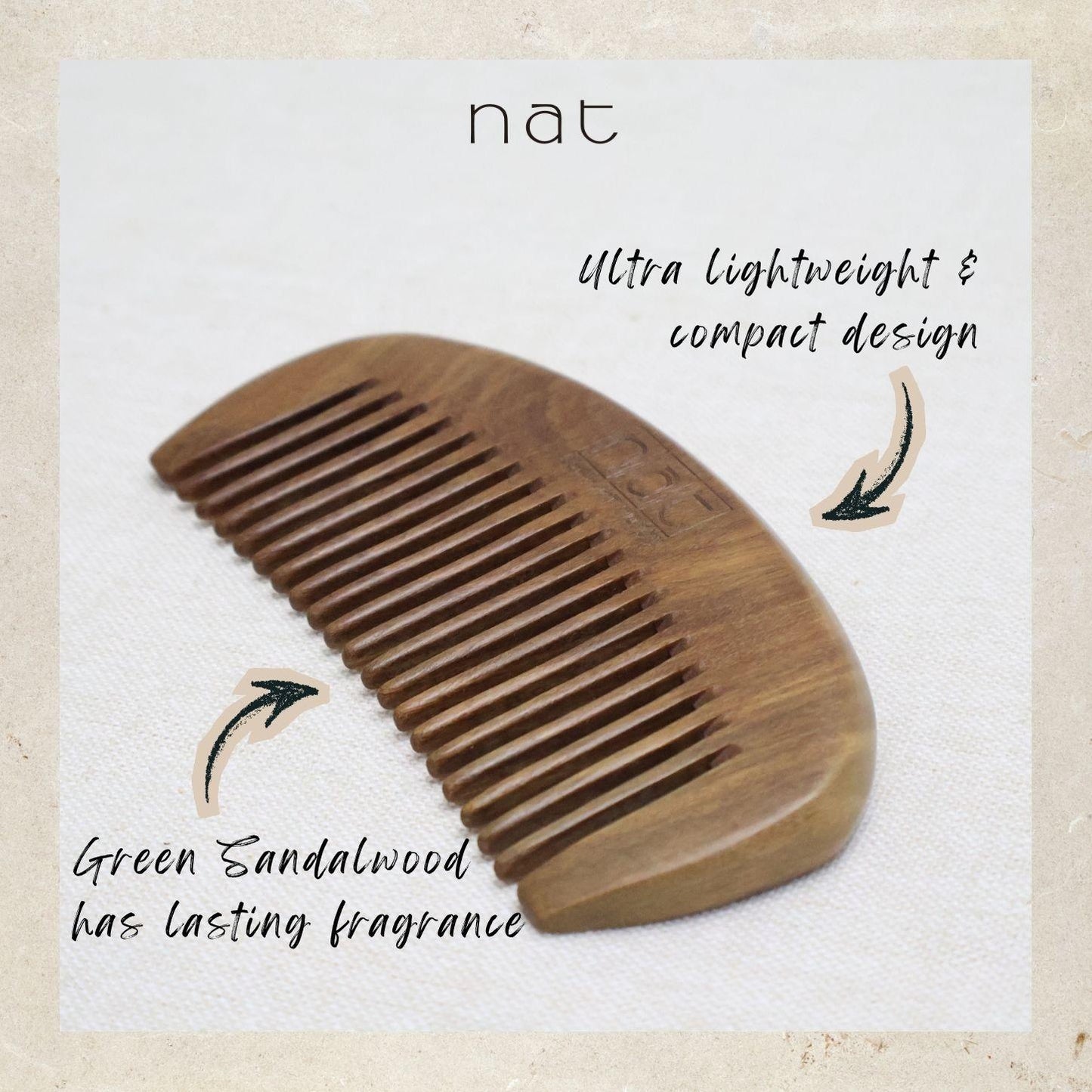 NAT Natural Green Sandalwood Fine Tooth Anti-Static Pure Scalp Comb - 9836