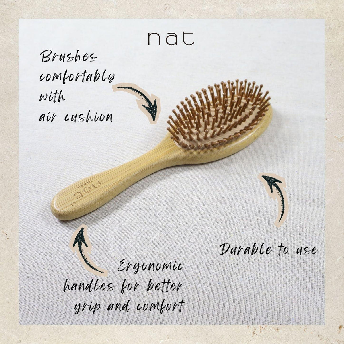 NAT High Quality & Natural Anti Static Bamboo Hair Brush with Rubber Air Cushion Gentle Scalp Care Comb - BW22