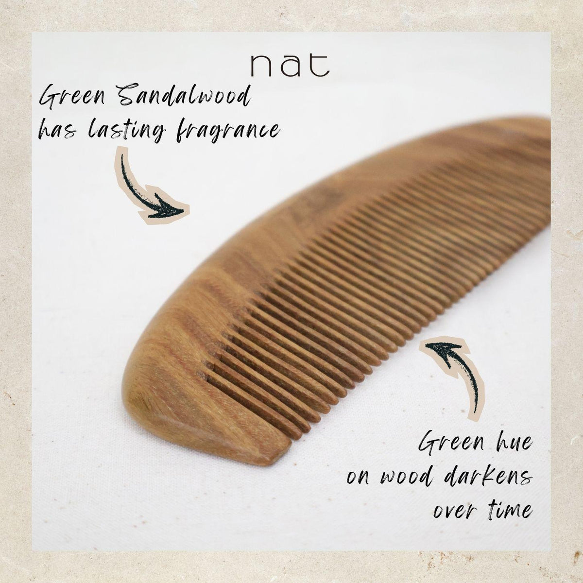 NAT Natural Green Sandalwood Fine Tooth Anti-Static Pure Scalp Comb - 9855