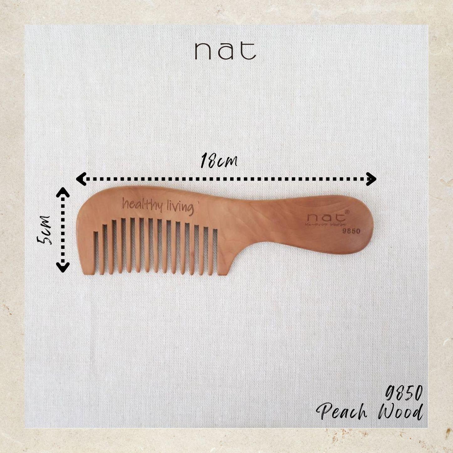 NAT Natural Gold Peach Wood Wide Tooth Anti-Static Luxe Root Care Comb - 9850