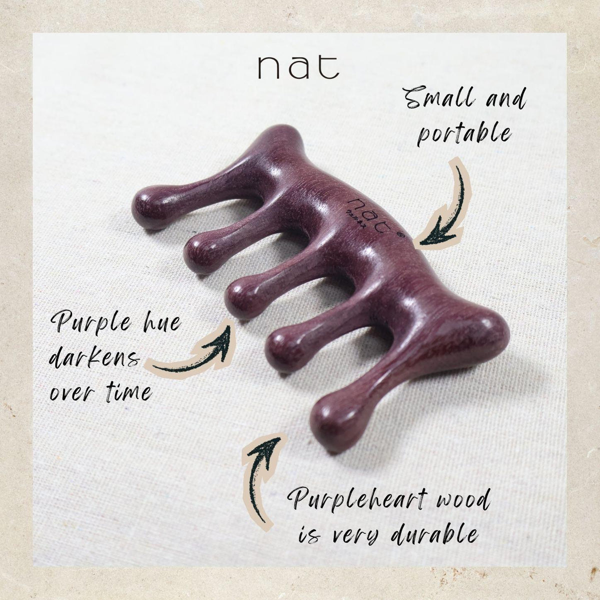 NAT Natural Purpleheart Wood Wooden Massage Anti-Static Gua Sha Gentle Care Comb - 9967
