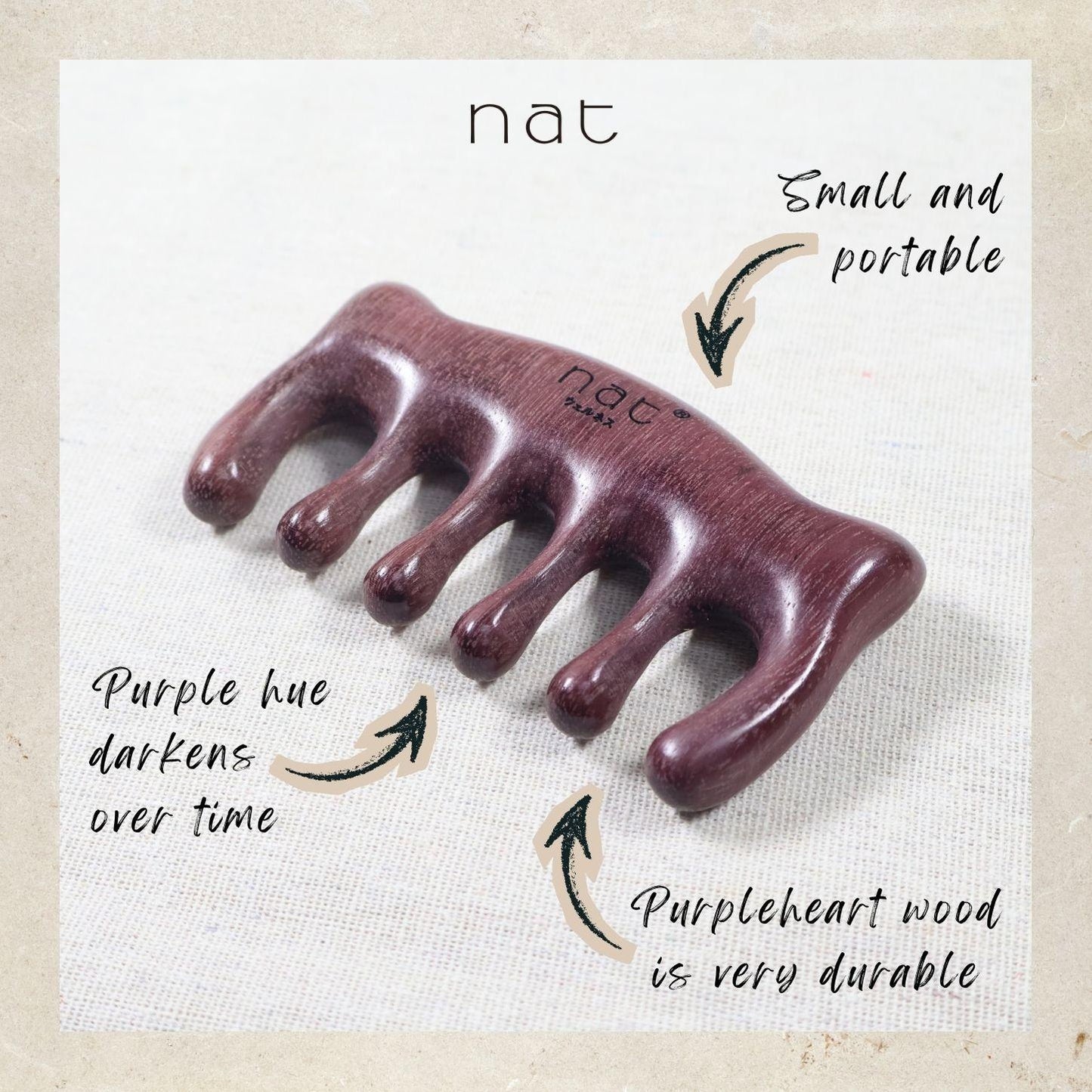 NAT Natural Purpleheart Wood Wooden Massage Anti-Static Gua Sha Scalp Boost Comb - 9968