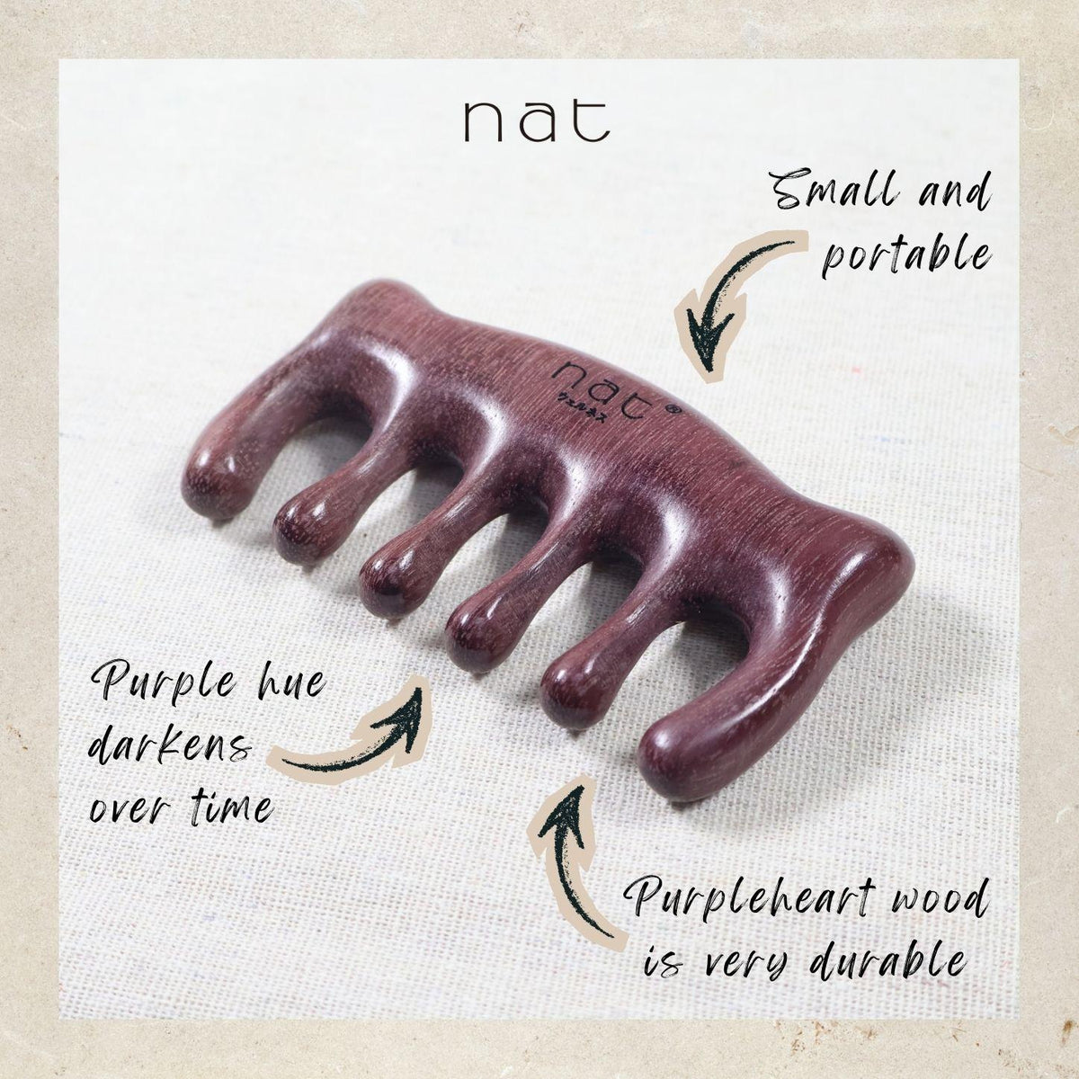 NAT Natural Purpleheart Wood Wooden Massage Anti-Static Gua Sha Scalp Boost Comb - 9968