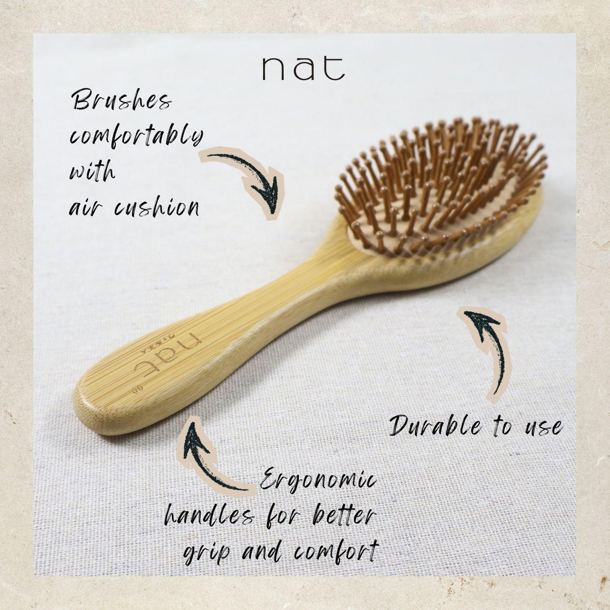 NAT High Quality & Natural Anti Static Bamboo Hair Brush with Rubber Air Cushion Comfort Brush - BW23