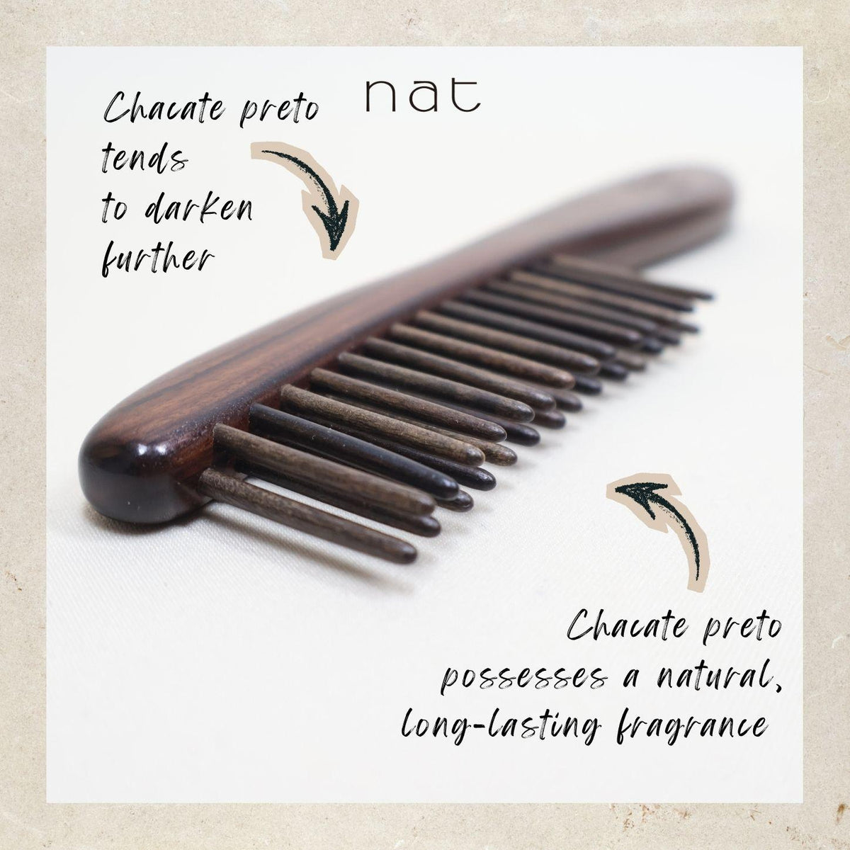 NAT PREMIUM Natural Chacate Preto Wood Hair Detangler Anti-Static Smooth Care Comb - 9955