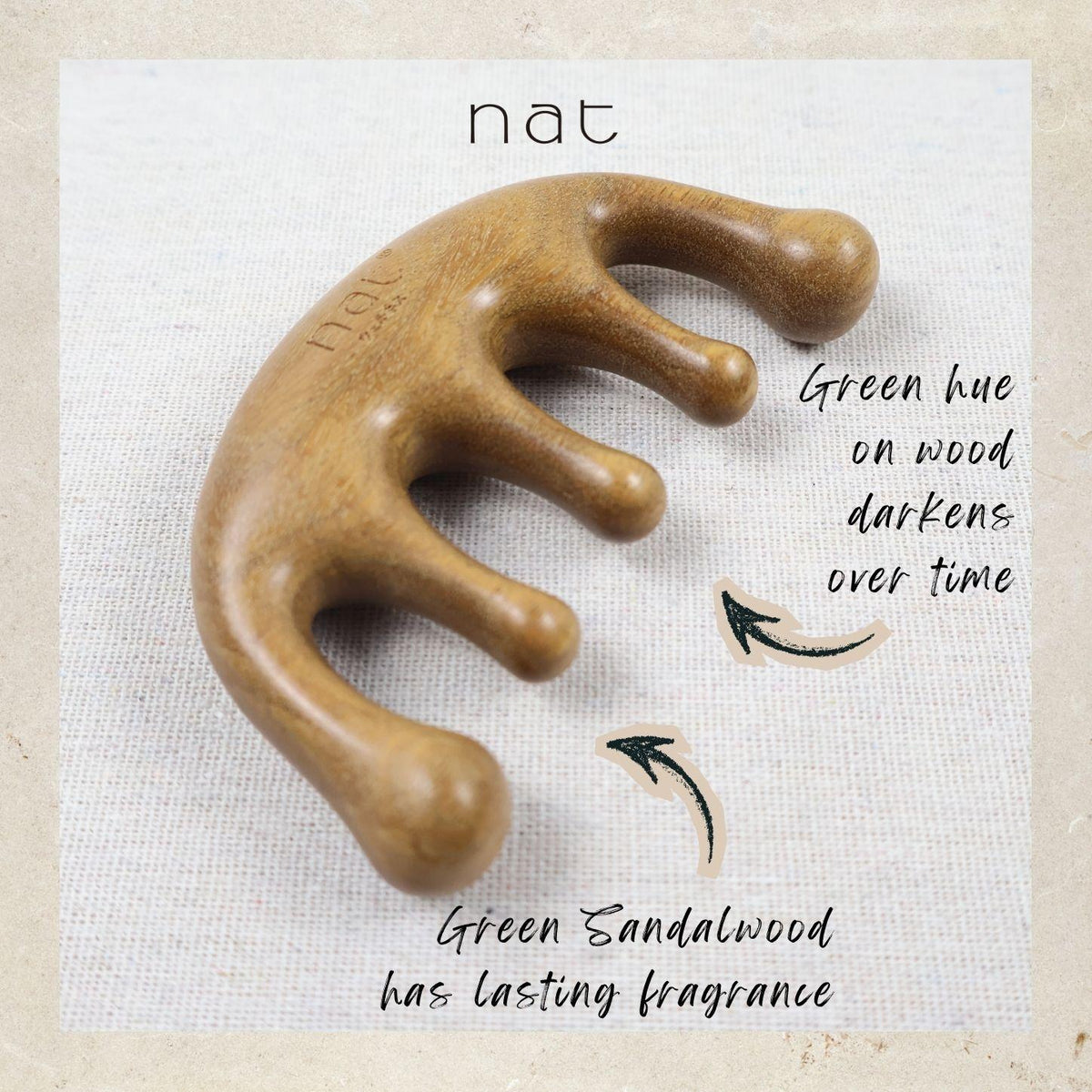 NAT Natural Argentinian Green Sandalwood Massage Anti-Static Comb for Gua Sha and Massaging Care - 9931