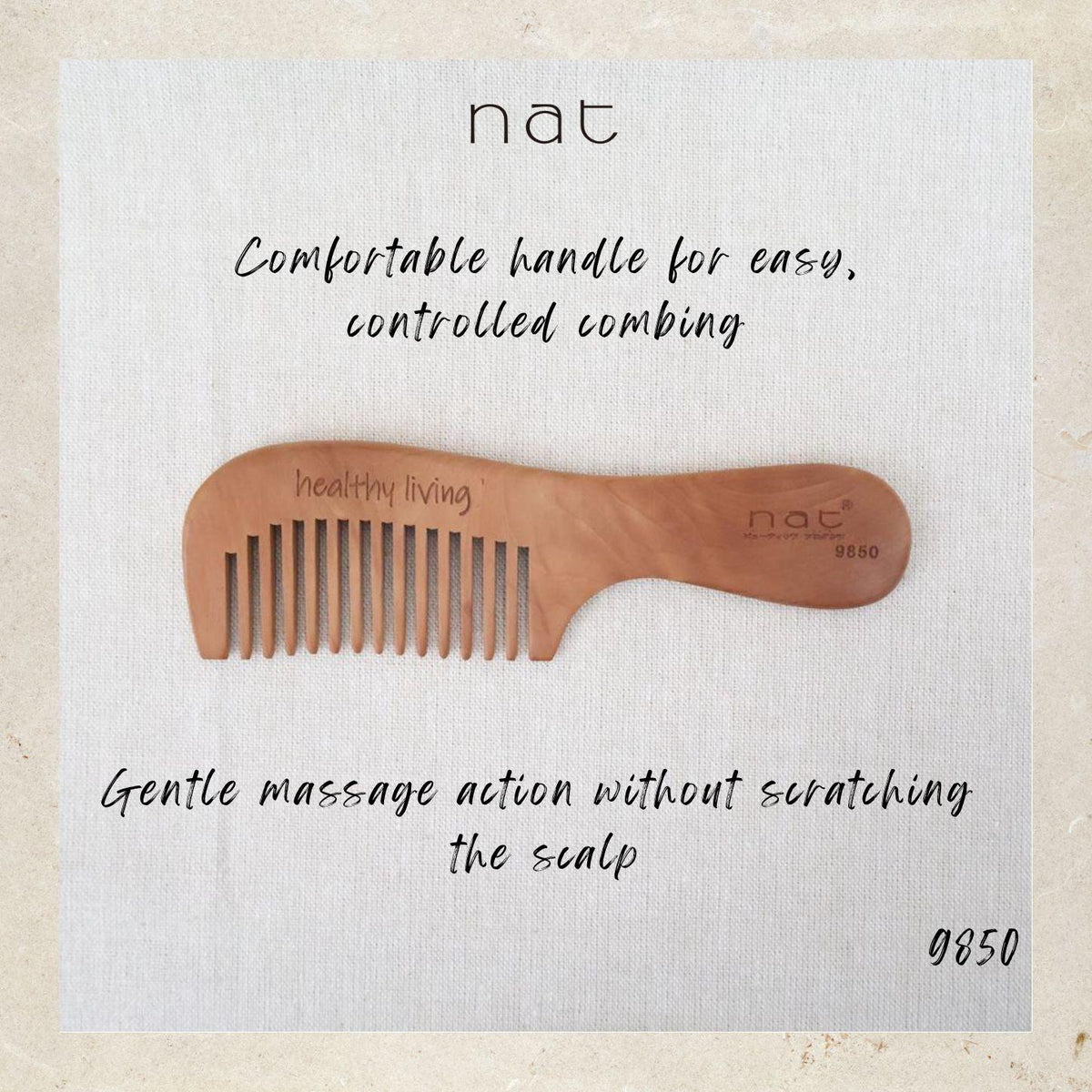 NAT Natural Gold Peach Wood Wide and Fine Tooth Anti-Static Comb Set Gentle Touch Comb Set - 9830+9850