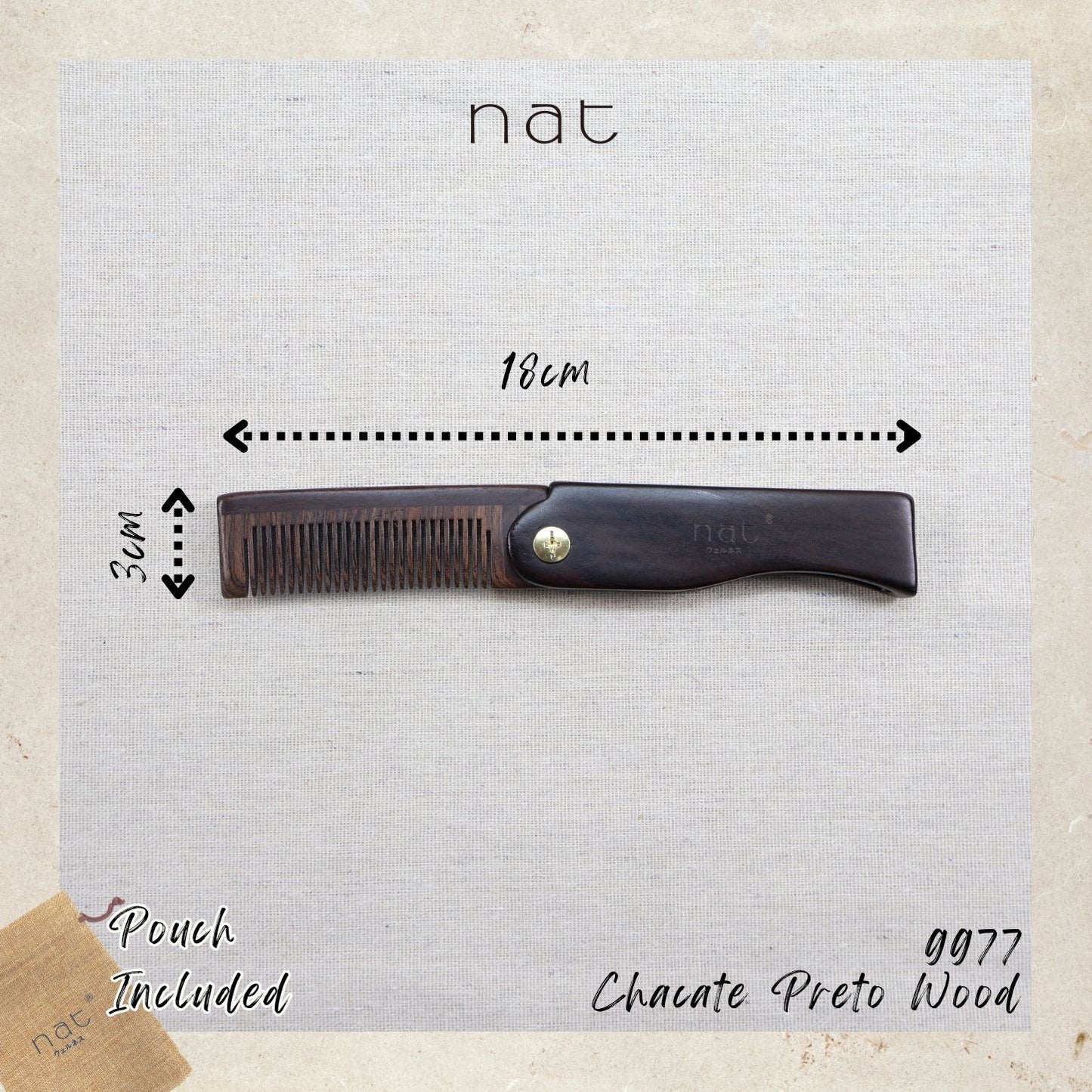 NAT Natural Chacate Preto Wooden Anti-Static Non-Toxic Non-Coloring Combs