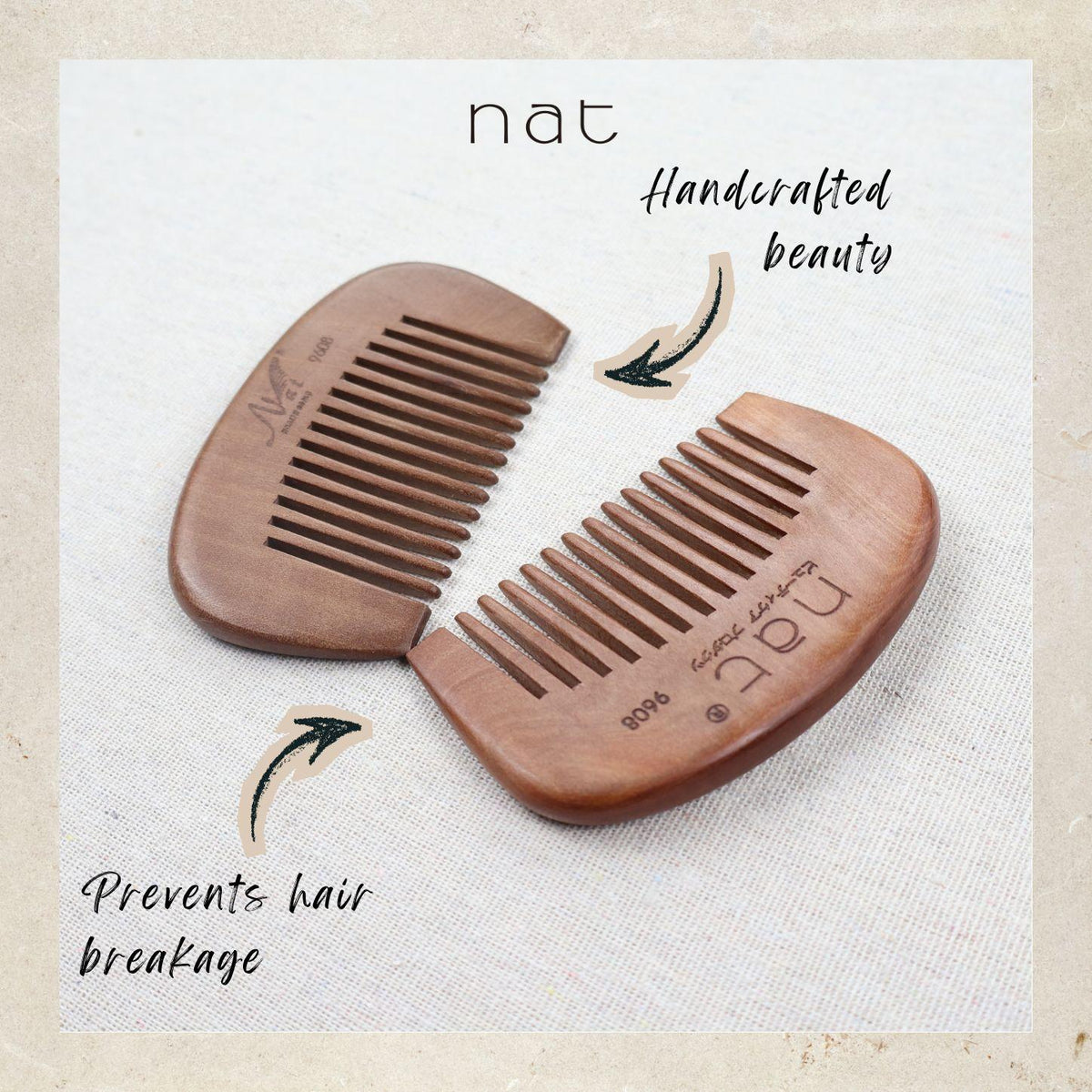 NAT Natural Small Machilus Nanmu Anti Static Wooden Care Comb - 9608