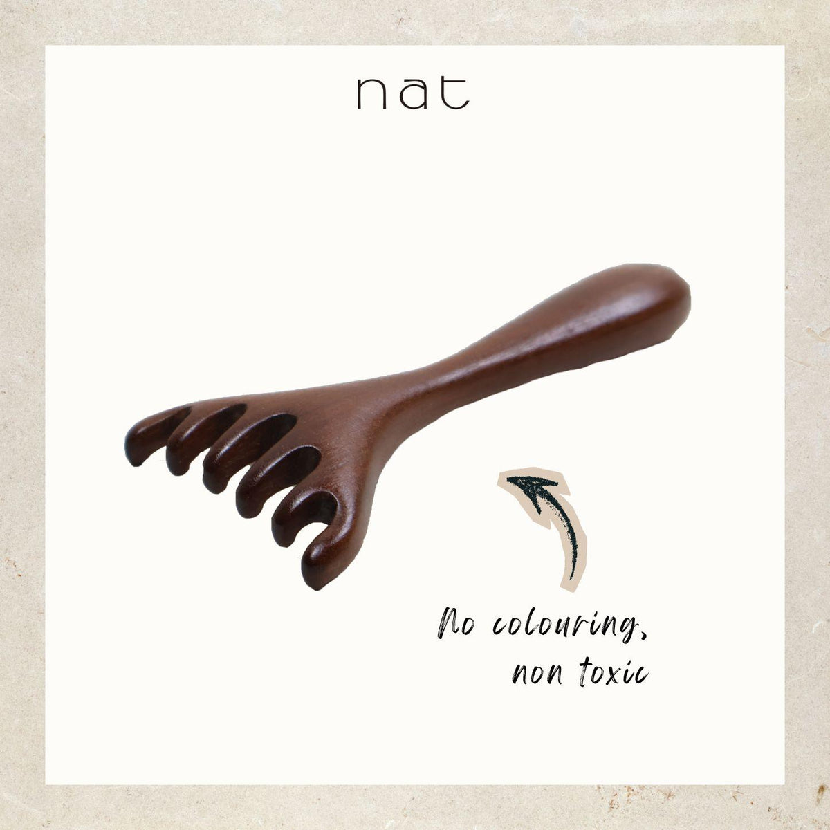 NAT Natural Walnut Wood Wooden Gentle Scalp Care Massage Anti-Static Six Wide Rake Design Gua Sha - 9939