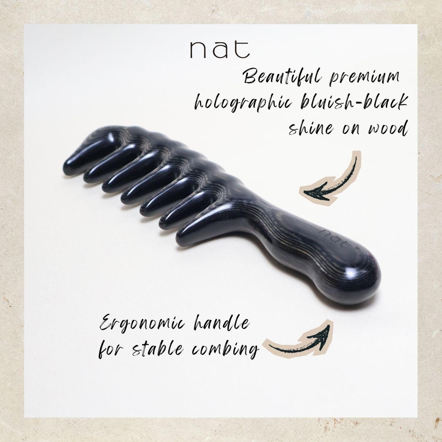 NAT PREMIUM Natural Mongolian Blue Sandalwood Wide Tooth Anti-Static Massaging Comfort Grip Comb - 9948