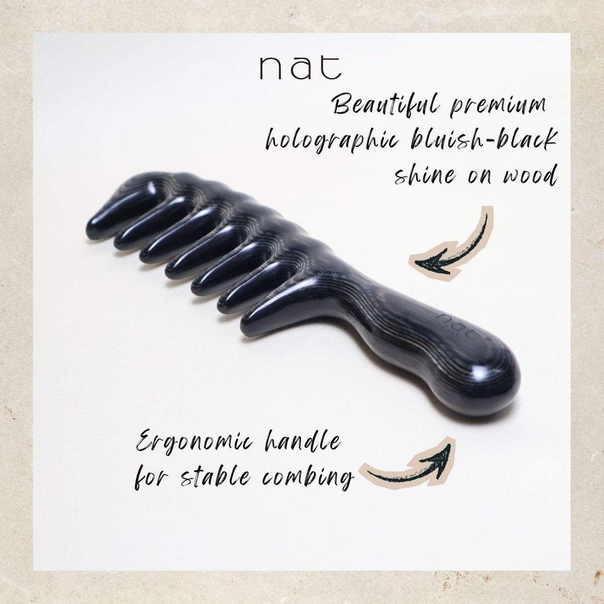 NAT PREMIUM Natural Mongolian Blue Sandalwood Wide Tooth Anti-Static Massaging Comfort Grip Comb - 9948