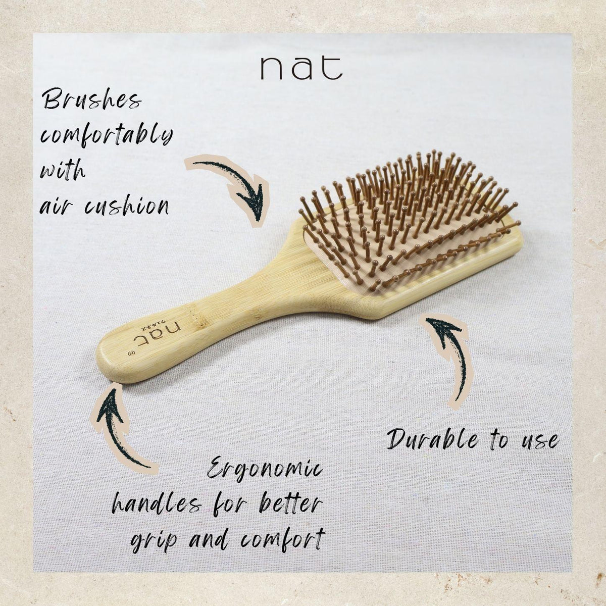 NAT High Quality & Natural Anti Static Bamboo Hair Brush with Rubber Air Cushion Gentle Care Comb - BW21