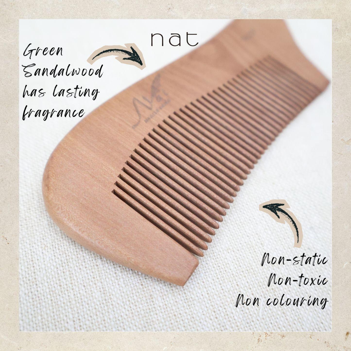 NAT Natural Machilus Nanmu Anti Static Wooden SootheComb - 9629